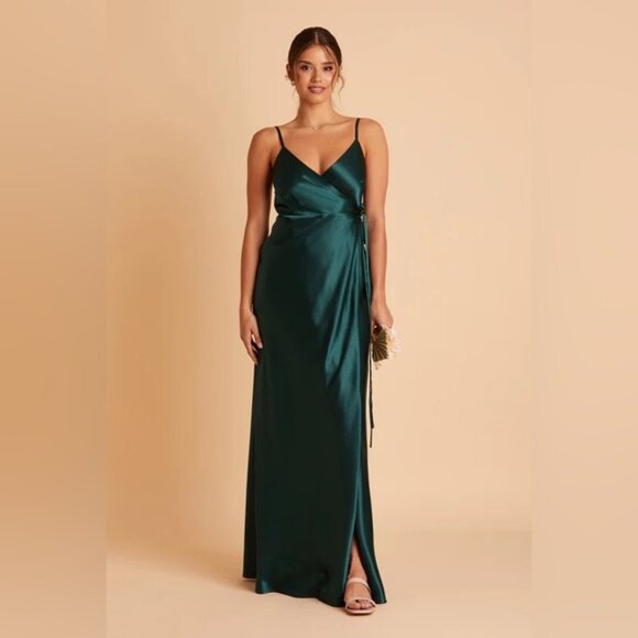 Birdy Grey Cindy Shiny Satin Emerald Bridesmaid Maxi Dress Formal NWT - Picture 2 of 3